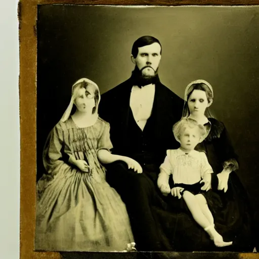 Image similar to a ghost captured in a 1 8 0 0 s family portrait, historical photograph