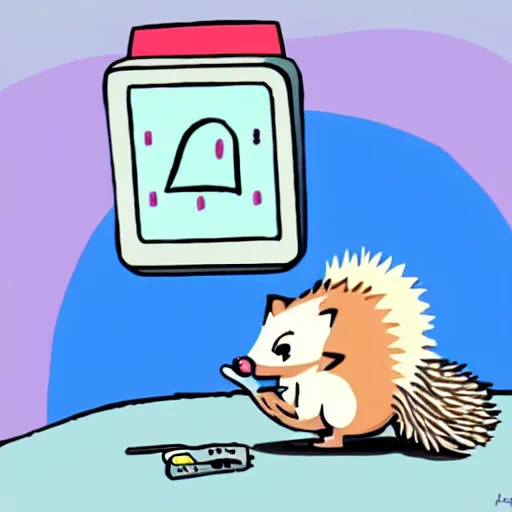 Image similar to sick hedgehog with a thermometer in its mouth anime, cute, adorable