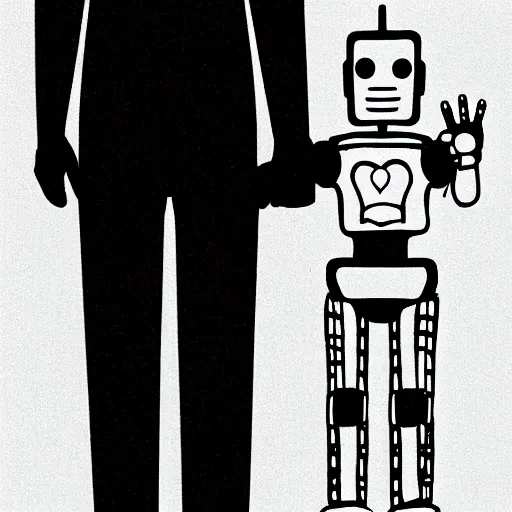 Prompt: Human and robot holding hands, by David Lynch,