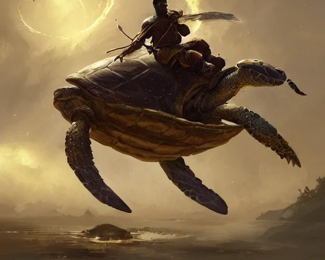 Image similar to kobe bryant riding on a turtle in heaven, fantasy art, in the style of greg rutkowski, illustration, epic art, fantasy, intricate, elgant, amazing detail, digital painting, artstation, concept art, smooth, sharp focus