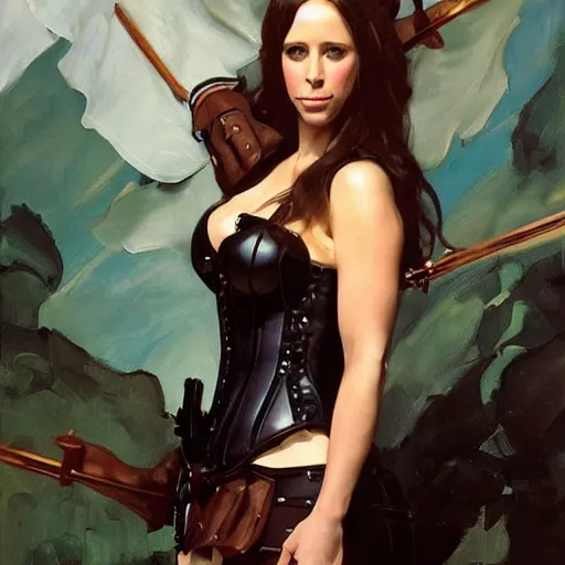 Image similar to jennifer love hewitt in a leather corset and skirt, renaissance fair, trending on instagram, greg manchess painting by sargent and leyendecker, studio ghibli, fantasy, medium shot, asymmetrical, intricate, elegant, matte painting, illustration, hearthstone, by greg rutkowski, by greg tocchini, by james gilleard, by joe fenton, 8 k