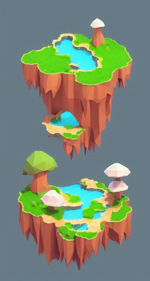 Image similar to a cute little matte low poly isometric mushroom island, waterfalls, lat lighting, soft shadows, trending on artstation, 3d render, monument valley, fez video game,