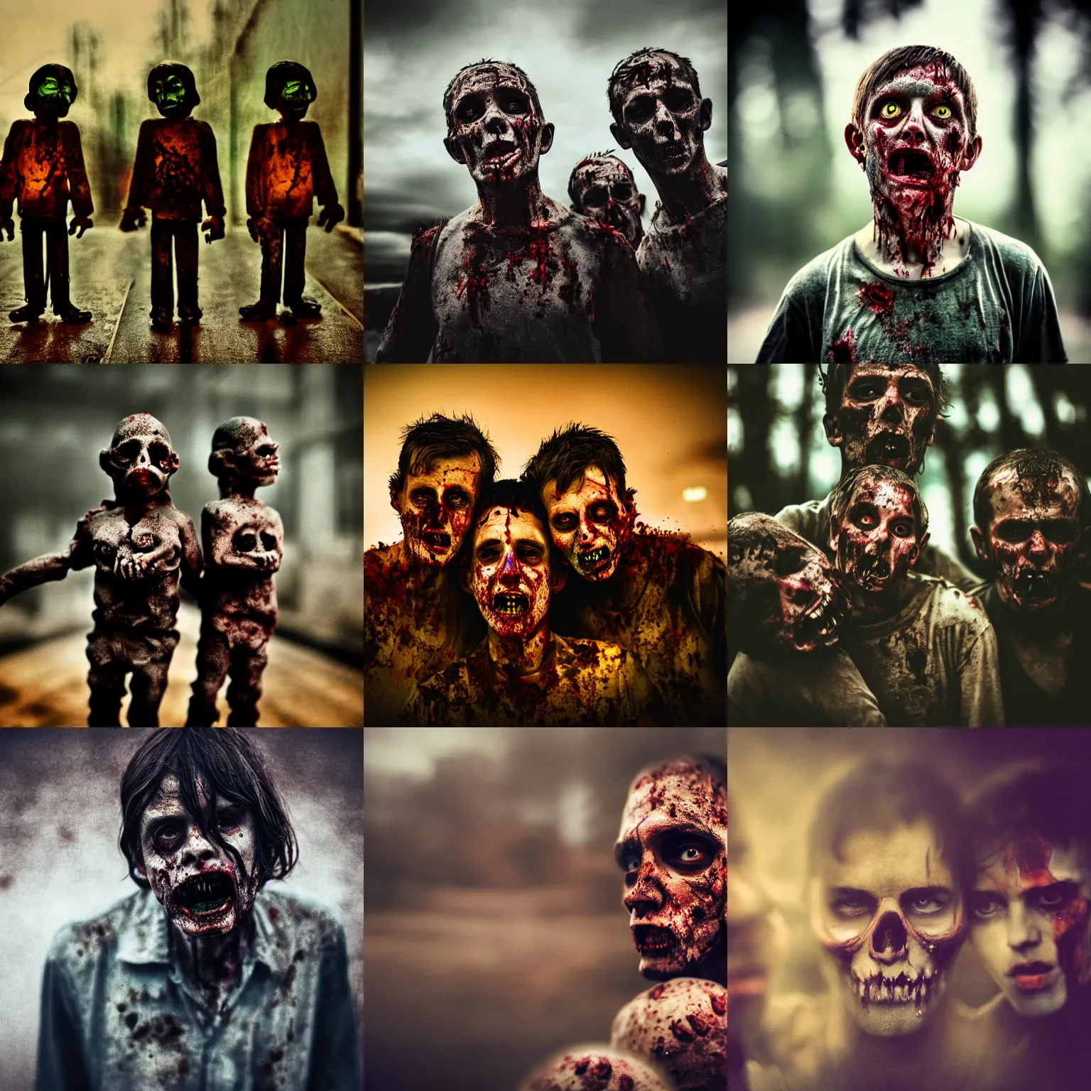 Prompt: a three headed zombie, moody, cinematic colors, bokeh