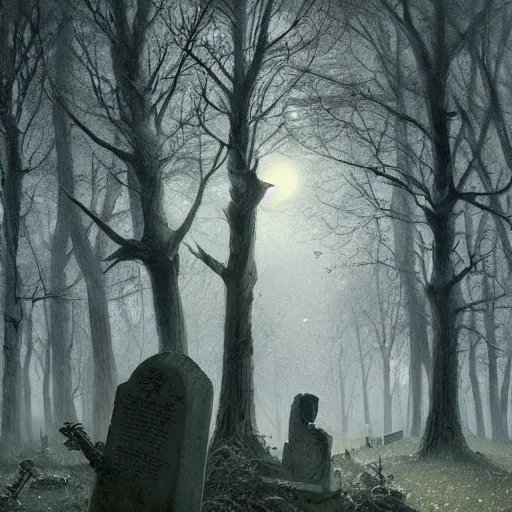 Prompt: The last Spirit living in the Cemetery by Greg Rutkowski and Caspar David Friedrich