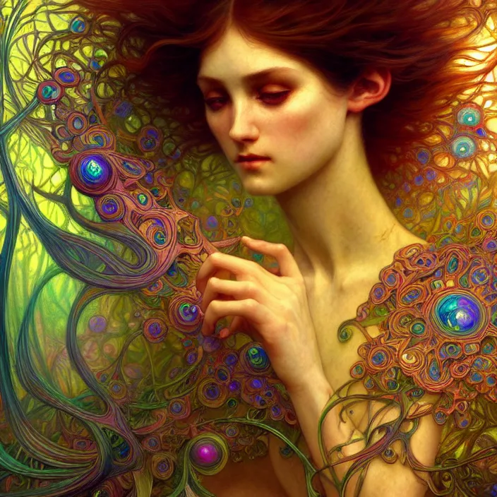 Image similar to extremely psychedelic macro, DoF, LSD, diffuse lighting, fantasy, intricate, elegant, highly detailed, lifelike, photorealistic, digital painting, artstation, illustration, concept art, smooth, sharp focus, art by John Collier and Albert Aublet and Krenz Cushart and Artem Demura and Alphonse Mucha