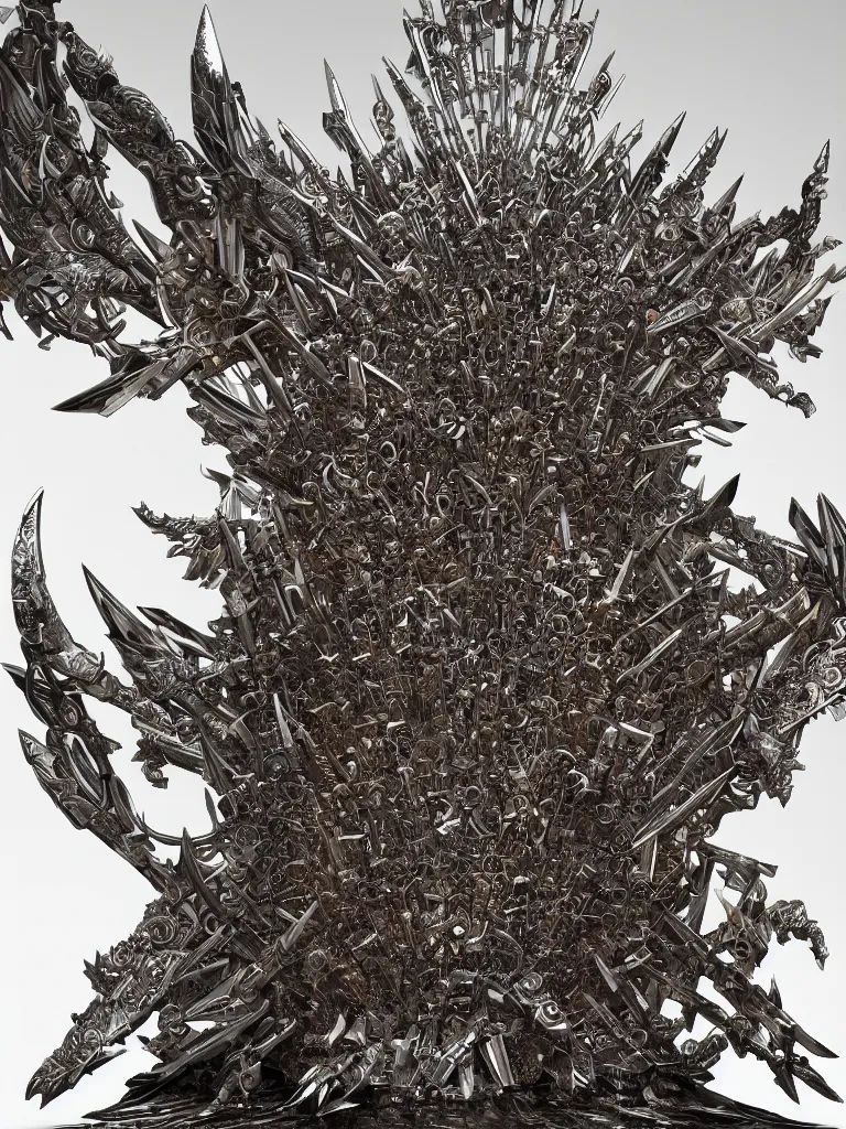 Image similar to a digital art of a throne made from several hundreds of swords, wlop, greg luthowski, raphael lascote, michalkarcz, extremely detailed, trending on artstation