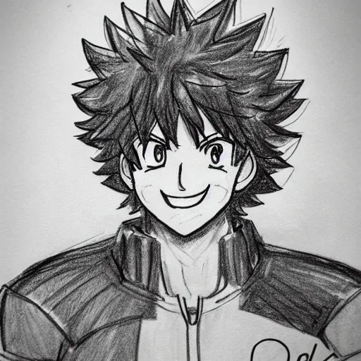 Image similar to hard sketch of happy Izuku Midoriya