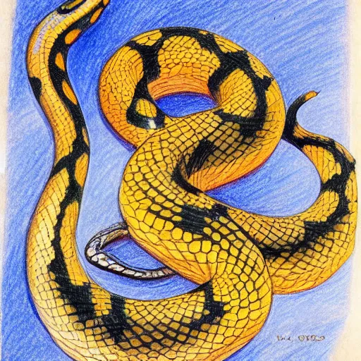 Image similar to A beautiful drawing of a snake eating its own tail that seems to go on forever. 2000s by Nora Heysen colorful, amorphous