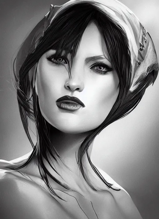 Image similar to up close portrait of a beautiful woman in black and white, art by diego fazio and diegoKoi and oscar Ukono, concept art, sharp focus, artgerm, 8k highly detailed