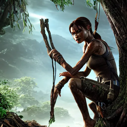 Image similar to the groot kissing tomb raider, hyper realistic, 4 k octan render, unreal 5