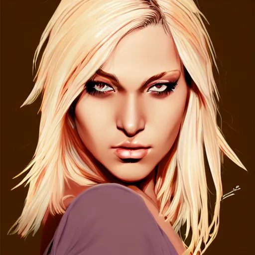 Image similar to a stunning upper body portrait of a beautiful woman with bleach blonde hair blowing in the wind by marvel comics, digital art, trending on artstation