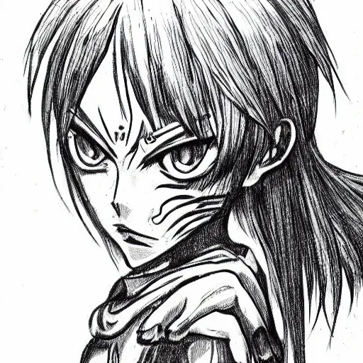 Prompt: a catgirl drawn in the style of Kentaro Miura, dark manga, fantasy, impressive linework,