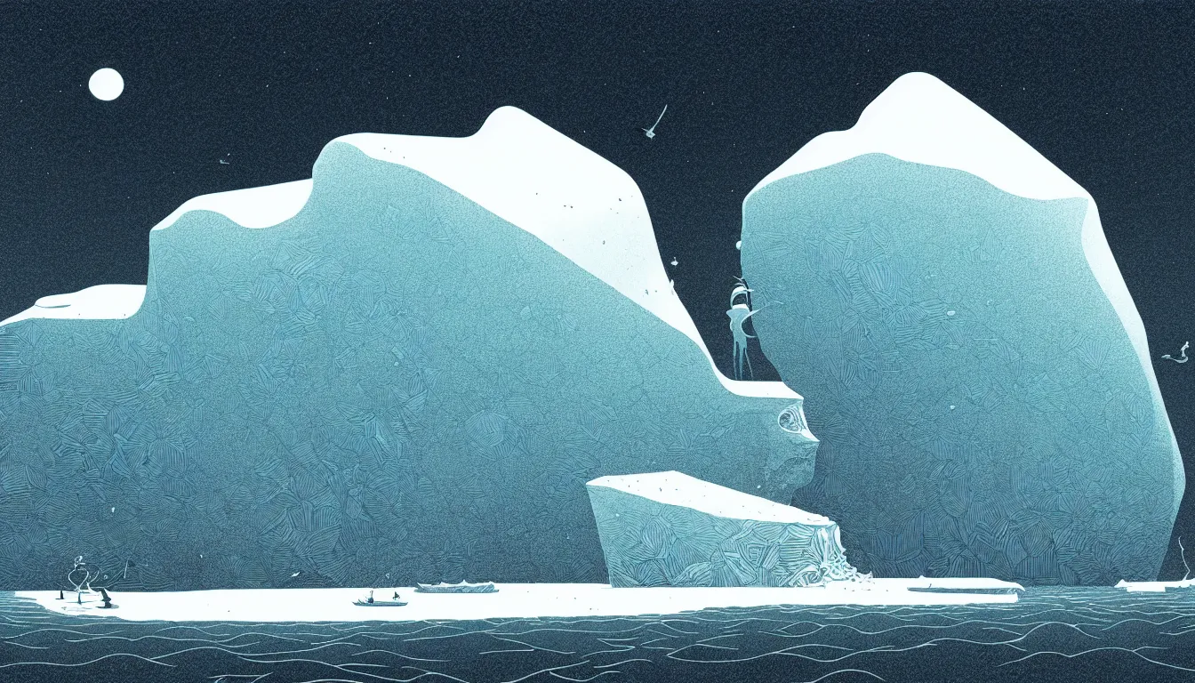 Image similar to iceberg by nicolas delort, moebius, victo ngai, josan gonzalez, kilian eng