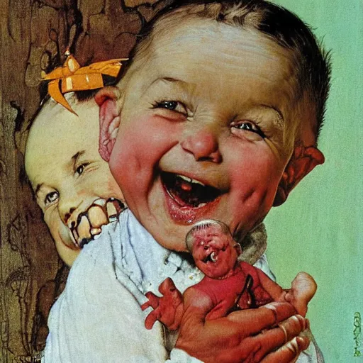 Image similar to smiling worm baby by norman rockwell