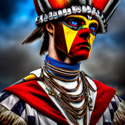 Prompt: photo of a beautiful harlequin warrior, highly detailed, 4k, HDR,