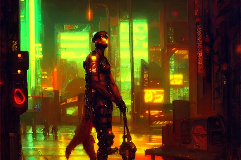 Image similar to cyberpunk style, male, neon lights, painting by gaston bussiere, craig mullins, j. c. leyendecker, tom of finland