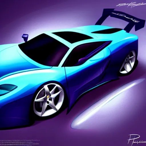 Image similar to a supercar in a dark studio room. The car has a special paint that has homogeneous look of a Tanzanite, Opal, Kunzite gemstone. in the style of artgerm.