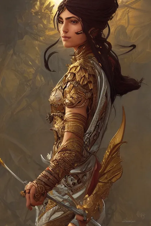 Image similar to a portrait of a anthropomorphic an acient arabic warrior goddess, D&D, fantasy, intricate, highly detailed, digital painting, artstation, concept art, smooth, sharp focus, illustration, art by artgerm and greg rutkowski and alphonse mucha