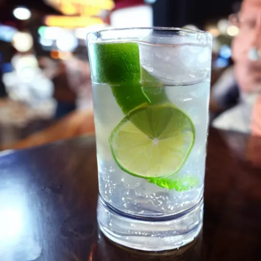 Image similar to drinking gin and tonic in las vegas, highly detailed
