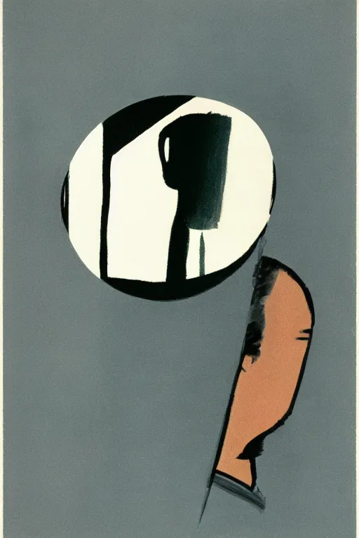 Image similar to man looking at his reflection in the mirror, 1960’s minimalist advertising illustration, painterly, expressive brush strokes