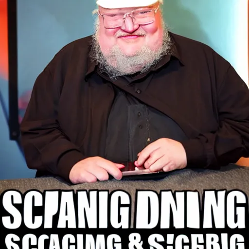 Image similar to george rr martin eating a laptop - 9 screaming - 8