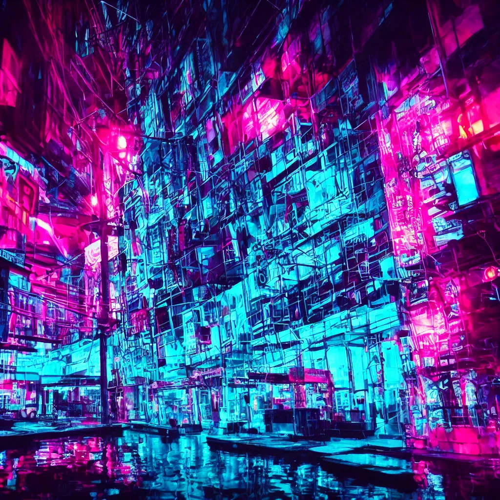 Image similar to underwater, city, neon lights