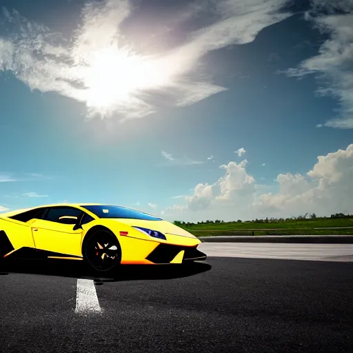 Prompt: first person lamborghini view at a sunny day in florida realistic match the lighting