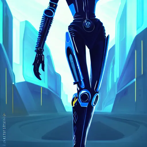 Prompt: full body shot, woman in futuristic combat costume with dark bobcut haircut with friendly blue eyes and slim features looking askance, cyberpunk bionics, retro - futurist style, intricate, elegant gleaming jewelry, angelic halo, highly detailed, digital painting, artstation, concept art, smooth, sharp focus, illustration, art by wlop, mars ravelo and greg rutkowski