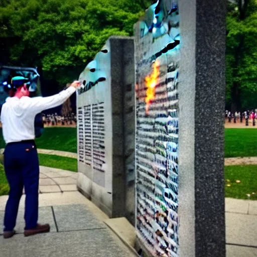 Image similar to mario dabbing at vietnam memorial