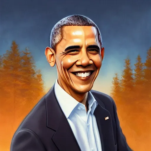Prompt: clear portrait of obama, adorable appearance!!!, golden hour, happy apearance, cottagecore!!, background hyper detailed, character concept, full body, dynamic pose, intricate, elegant, highly detailed, digital painting, artstation, concept art, smooth, sharp focus, illustration, art by artgerm and greg rutkowski and alphonse mucha