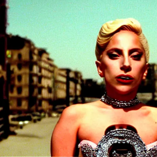 Prompt: movie screenshot of lady gaga in Evita 1996