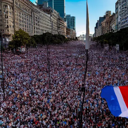 Image similar to Lady Gaga as president, Argentina presidential rally, Argentine flags behind, bokeh, giving a speech, detailed face, Argentina