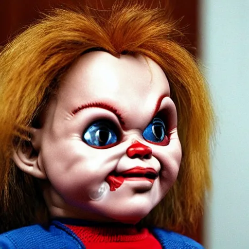 Prompt: chucky the killer doll testifying in court