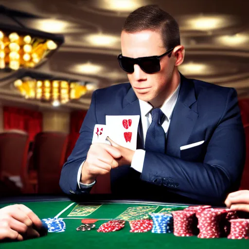 Image similar to a secret service agent playing poker in a casino, photorealistic, ultra detailed, high resolution, 8 k