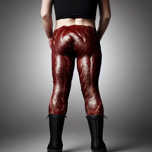 Prompt: pants created from meat, steak pants, high definition, beautiful award winning photography, 8 k.