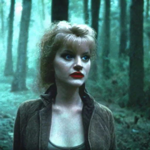 Prompt: laura palmer in the woods. still from blade runner -