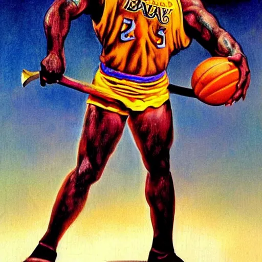 Image similar to Shaquille O'Neal as a fantasy barbarian painted by Boris Vallejo.