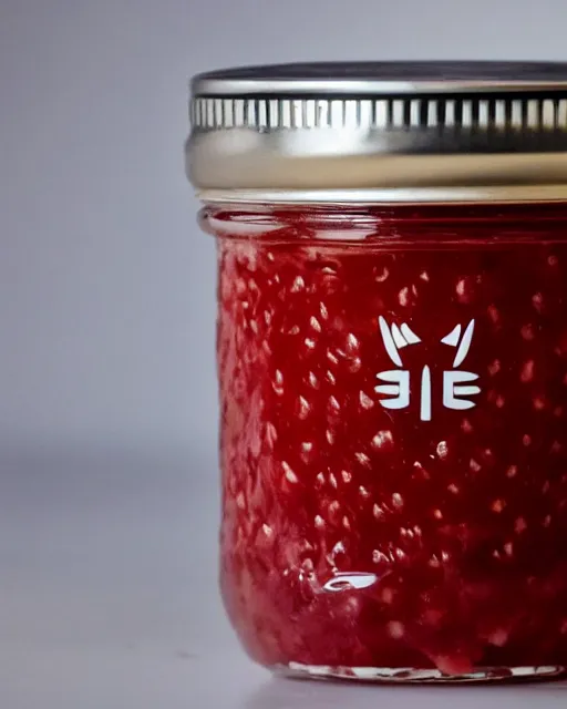 Image similar to elon musk!!! sinking!!! into jar of strawberry jam