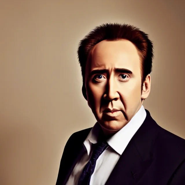 Image similar to nicolas cage headshot photo portrait headshot even lighting young handsome