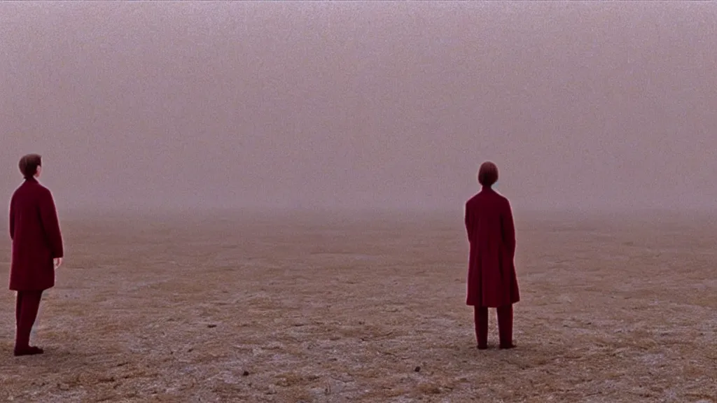 Image similar to my dreams don't like my head, film still from the movie directed by Wes Anderson with art direction by Zdzisław Beksiński, wide lens