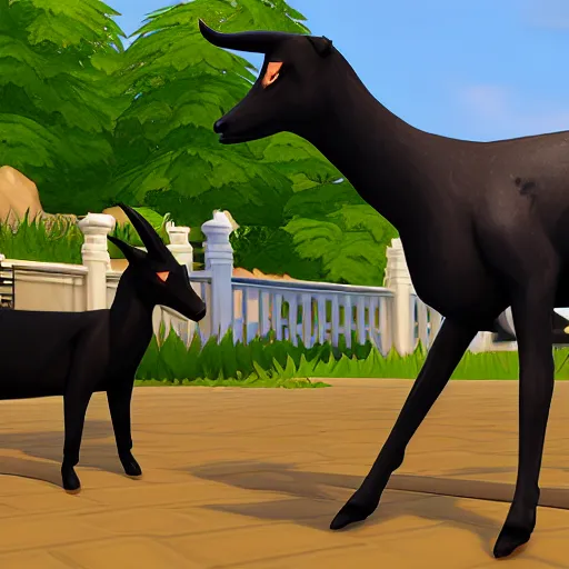 Prompt: an anthropomorphic black goat in sims 4, screenshot