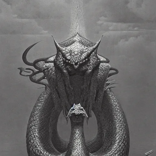 Image similar to checksum dragon by zdzisław beksinski