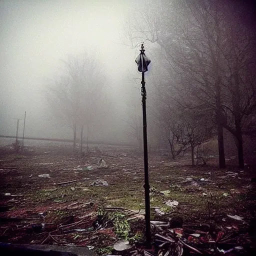 Image similar to “a city lost to time, empty, overgrown, desolate, foggy, atmospheric, subtle horror”