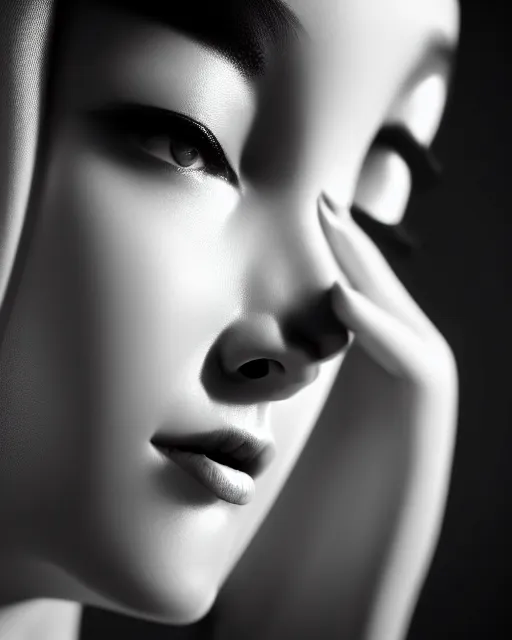Image similar to black and white dreamy young beautiful female artificial intelligence, cinematic, rim light, photo - realistic, elegant, high detail, 8 k, masterpiece, photo taken in 1 9 3 0