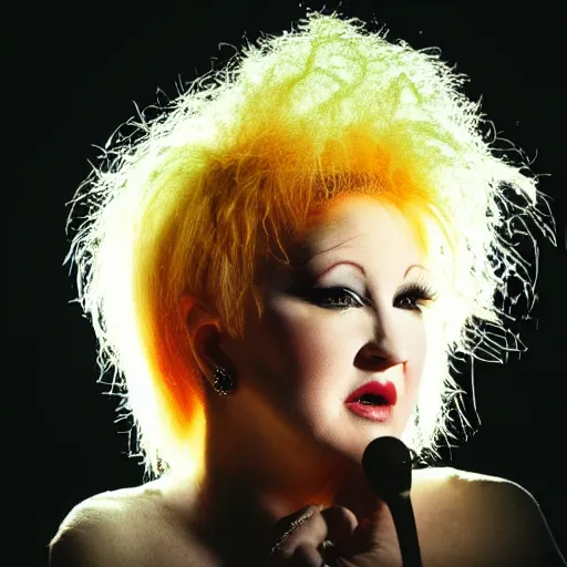 Prompt: backlit portrait of cyndi lauper, studio lighting, backlit