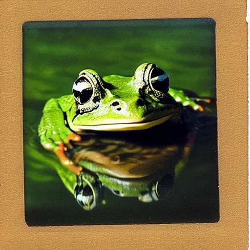 Prompt: “semitranslucent smiling frog amphibian rising above the waters of misty lake in Jesus Christ pose, low angle, polaroid shot by Andrei Tarkovsky, paranormal, spiritual, mystical”