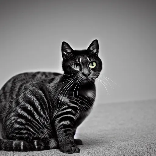 Image similar to a tortoise shell cat colored black and white, photo of a cat