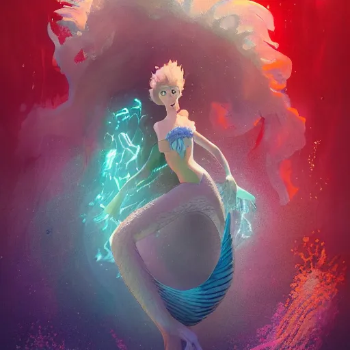 Prompt: doc brown as arielle the mermaid in water, studio ghibli, pixar and disney animation, sharp, anime key art by greg rutkowski, bloom, dramatic lighting