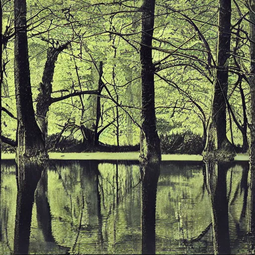 Image similar to forest in the middle of a body of water, tomas sanchez