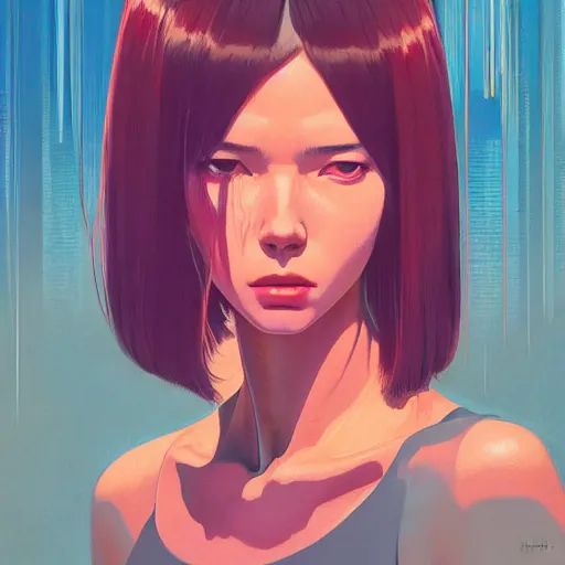 Image similar to Portrait of a cute woman, very coherent, painted by painted by James Gilleard, airbrush, art by JamesJean and fine details. Anime. realistic shaded lighting poster by Ilya Kuvshinov katsuhiro otomo ghost-in-the-shell, magali villeneuve, artgerm, Jeremy Lipkin and Michael Garmash and Rob Rey